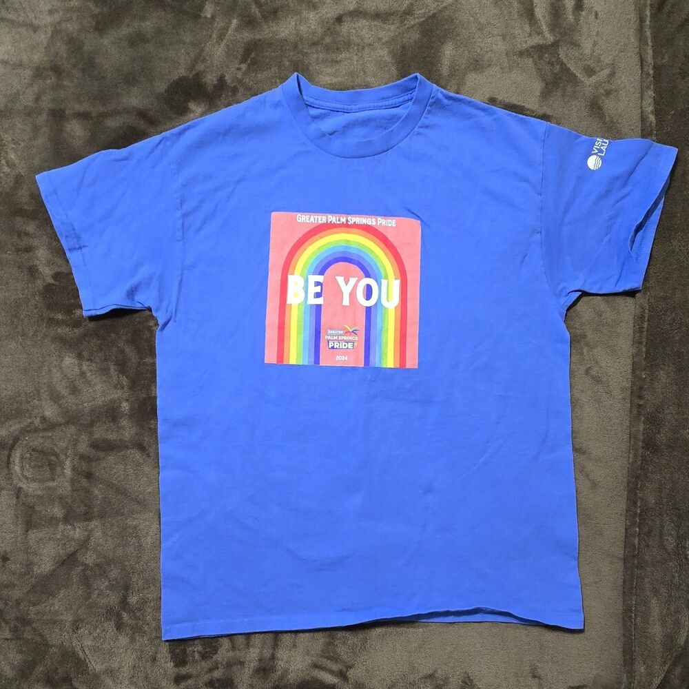 Palm Springs Pride 2024 Rainbow Shirt Volunteer Be You Blue Medium